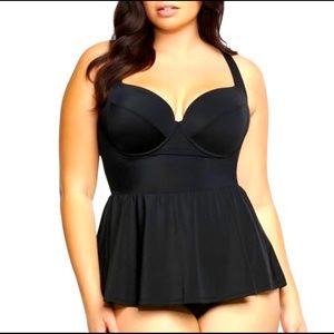 Torrid Size 2 Black Peplum Demi Cup One Piece Swim
